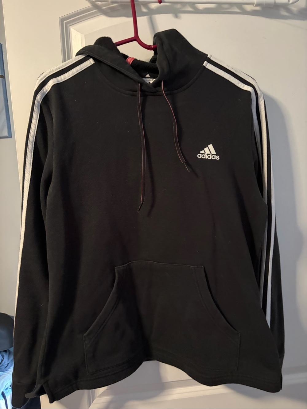 adidas Black Hoodie with White Shoulder Stripes